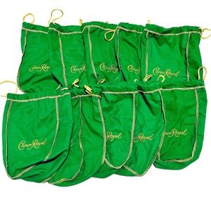 Crown Royal Green Apple Gold Draw String Bags 1 Liter 750 ML Lot (10 Bags)